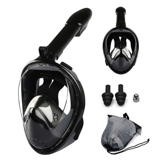 Snorkel Mask, Full Face Freediving Mask Adult and Kids with Camera Mount, 180 View, Anti-Fog, Anti-Leak Dry Top, Adjustable Straps