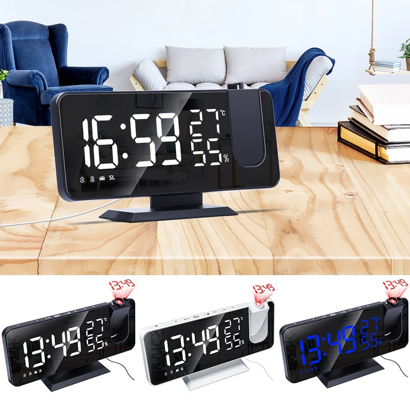 LED Digital Alarm Clock With Projection Display, Usb Charger Bedroom Clock, Large display radio clock