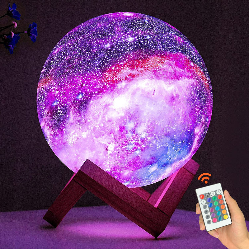Original Galaxy Moon Lamp, 16 Colors Planet Night Light with Wooden Stand and Remote, LED 3D Star Moon Light