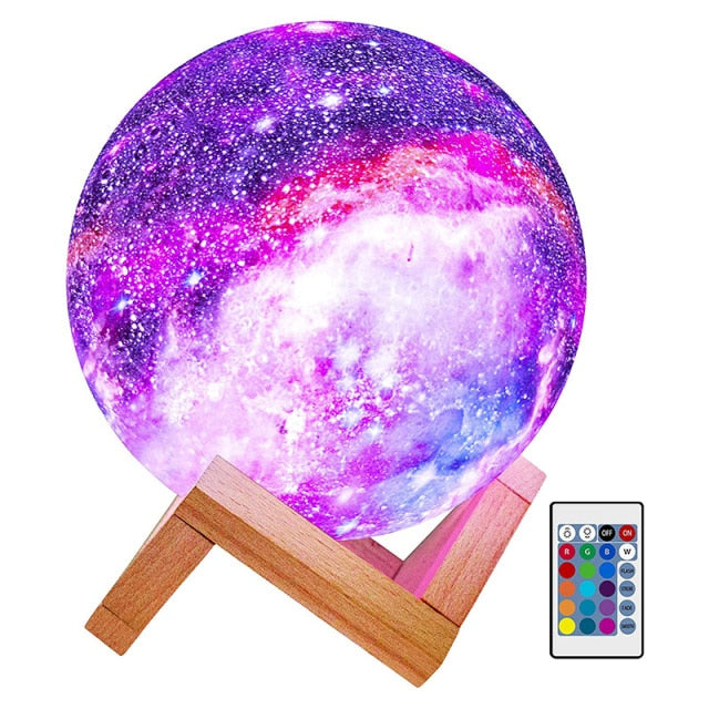 Original Galaxy Moon Lamp, 16 Colors Planet Night Light with Wooden Stand and Remote, LED 3D Star Moon Light