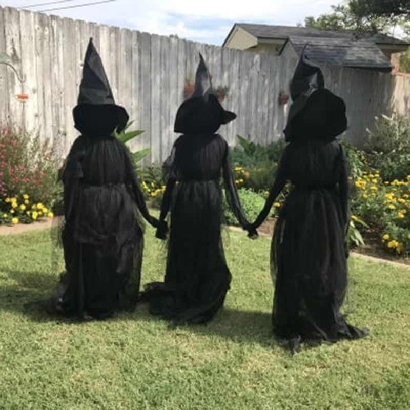 Halloween Witch Decorations - Lighted Halloween Witch Stake For Halloween Decoration - Holding Hands Witches Set of One Set of Three