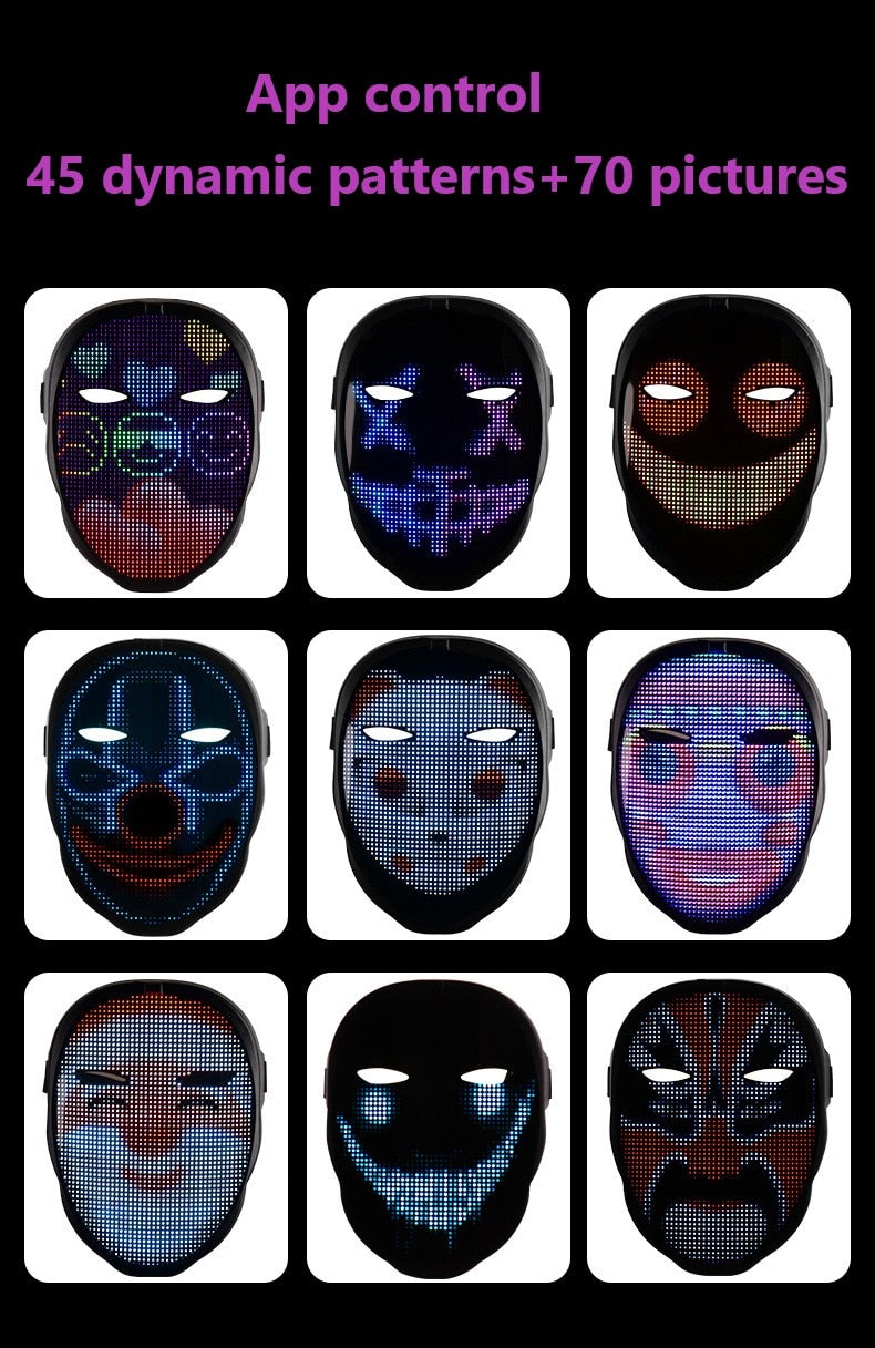 Xmas Bluetooth Compatible Led Glow-in-the-dark Mask Carnival Face Changing Glowing Party Christmas Mask Decoration