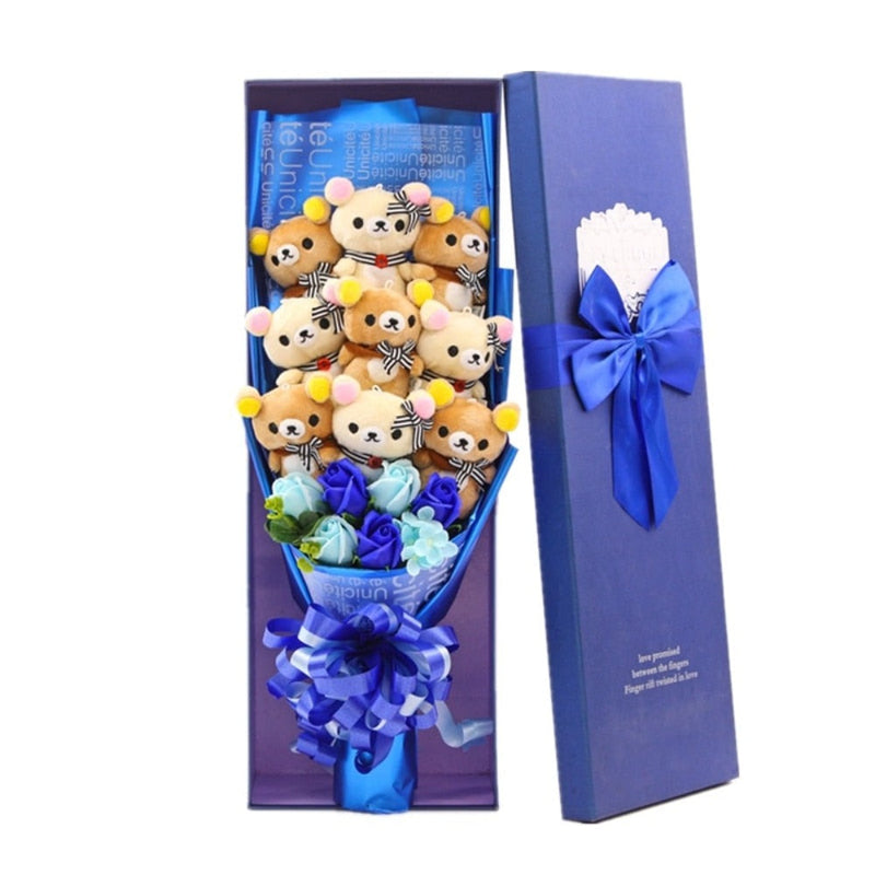 Rose Cute Teddy Bear Plush Bouquet Enchanted Flower, Rose Bears Gift