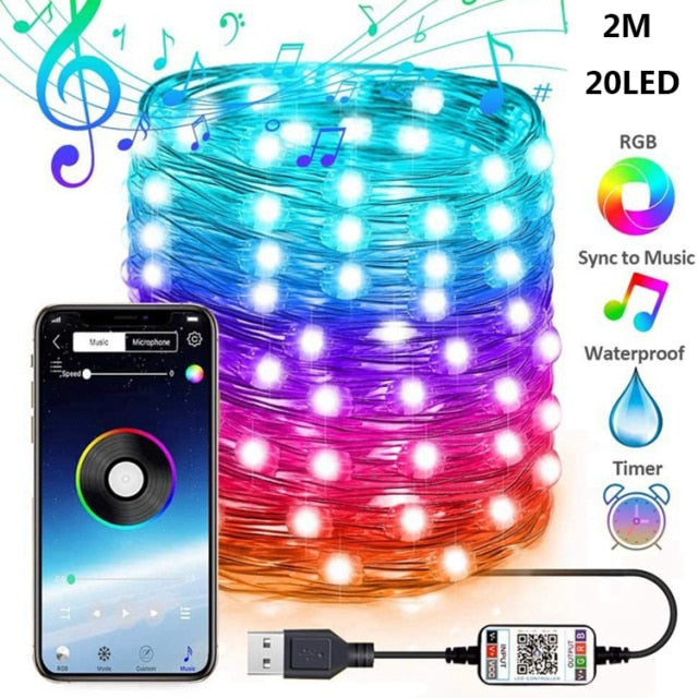 Christmas Tree Decor Bluetooth Led String Lights Merry Xmas For Home 2021 USB Smart Lamp Navidad Noel Gifts New Year Decoration