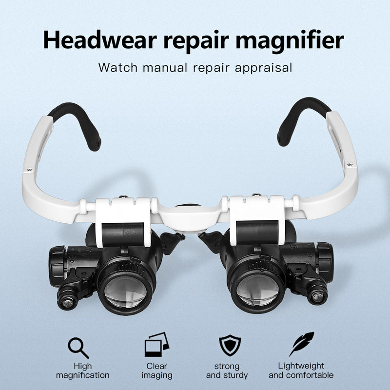 LED Glasses Magnifier 8x 15x 23x, Head-Mounted Illuminating Microscope Headband Repair LED Lamp Light