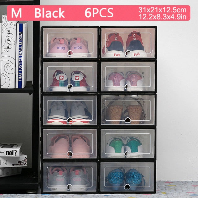 Shoe Storage Cabinet Rack, 6pcs Fold Plastic Shoe Boxes Storage Box Dustproof Shoe Organizer Box Superimposed Combination Shoe Cabinet