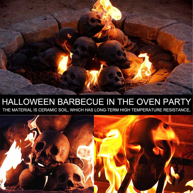 Reusable Ceramic Human Skull Flame Fireproof Logs For Bonfires, Fireplaces, Fire Pits, Gothic flame Skull