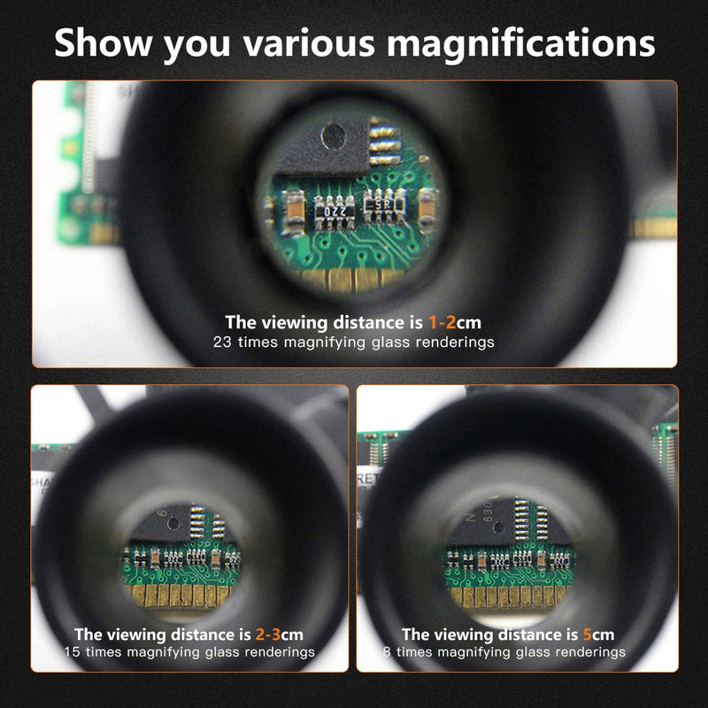 LED Glasses Magnifier 8x 15x 23x, Head-Mounted Illuminating Microscope Headband Repair LED Lamp Light