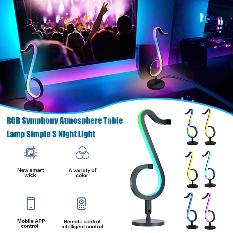 Musical Note RGB Night Lamp Simple Fashion Metal Black LED Table Light with USB Cord - RGB TikTok Symphony Table Desk Lamp