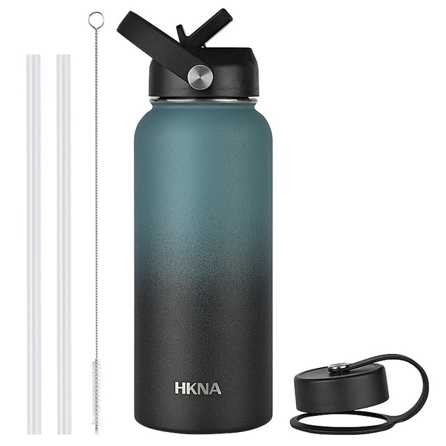 Water Bottle Ombre Gradient Color Straw Lid Insulated, Vacuum Hkna Flask Cold & Hot Drinks Thermos Cup 32, 40, 64oz