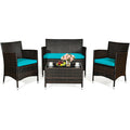 4PCS Rattan Patio Furniture Set Cushioned Sofa Chair Coffee TableTurquoise HW63214