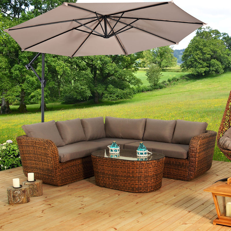 10" Hanging Umbrella Patio Sun Shade Offset Market W/T Cross Base Outdoor Furniture