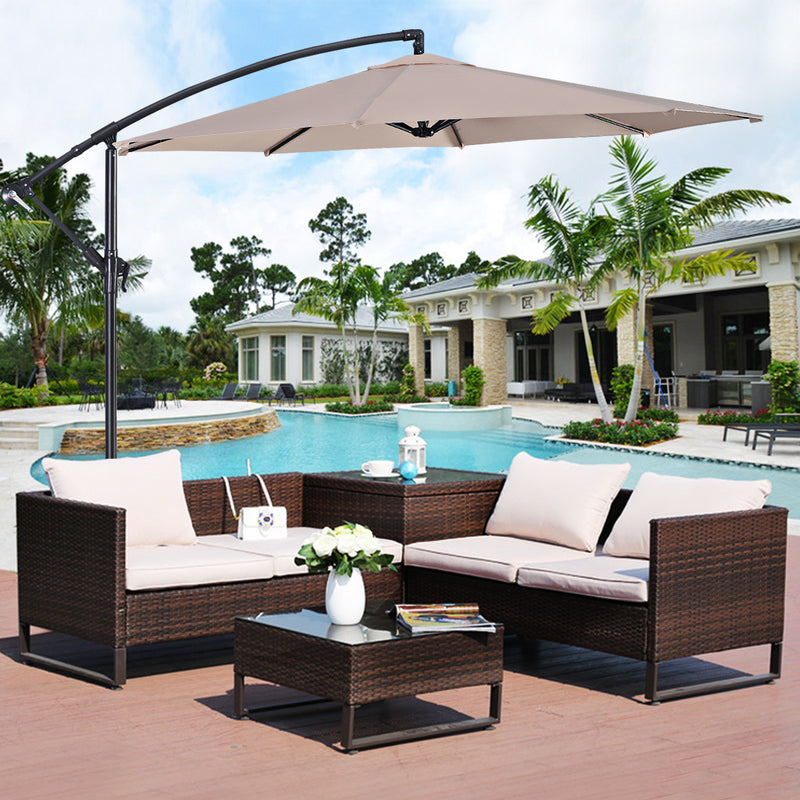10" Hanging Umbrella Patio Sun Shade Offset Market W/T Cross Base Outdoor Furniture