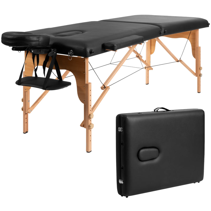 84" Portable Massage Table Adjustable Facial Spa Bed Tattoo w/ Carry Case Black