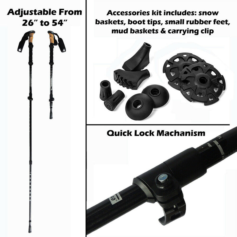 Aluminum Trekking Walking Hiking Stick Poles Adjustable Alpenstock Anti-Shock