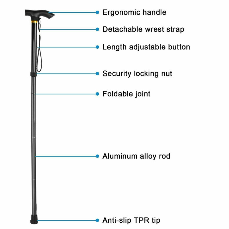 Aluminum Cane Adjustable Walking Stick Collapsible Travel Cane Trekking Poles