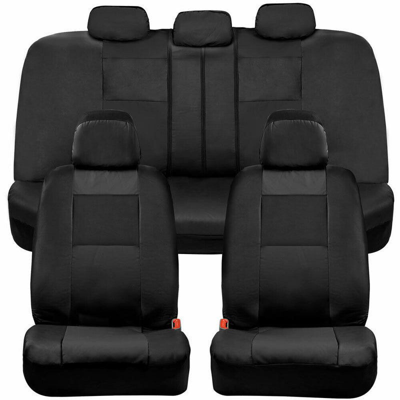 Faux Leather Full Set Car Seat Covers Bdk - Front & Rear Two-Tone in Black