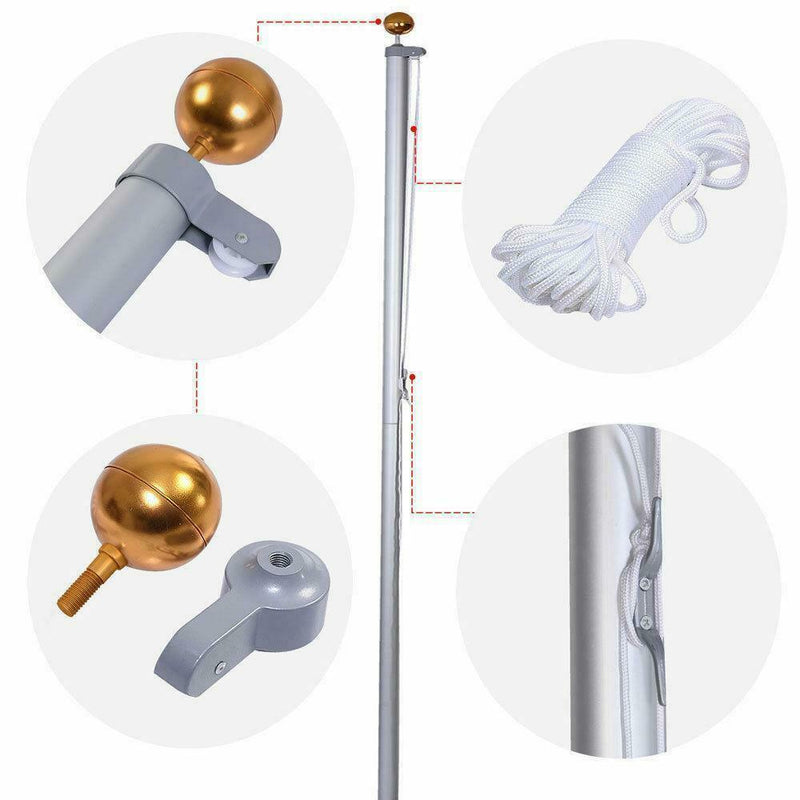 25FT Sectional Aluminum Flagpole With 2 US American Flag Pole Kit For Resedential & Commercial
