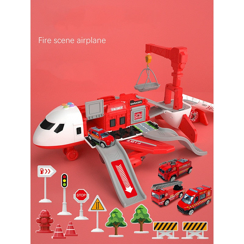 Cargo Airplane Vehicle Play Sets (3 Styles) | Police, Construction or Fireman Toys, Storage Plane for Kids, Toddlers