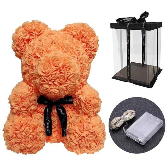 YourWorldShop 40cm (15") Orange led box Luxury Rose Bears 25321622-40cm-orange-led-box